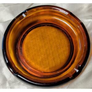 Vintage Amber Glass ASHTRAY MID CENTURY DIAMOND HARLEQUIN PATTERN AMBERWARE MCM